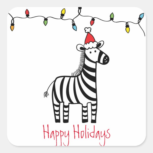 Whimsical Christmas Zebra Square Sticker (Front)