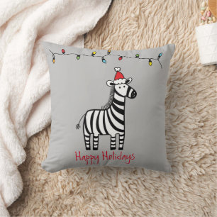 Whimsical Christmas Zebra Throw Pillow