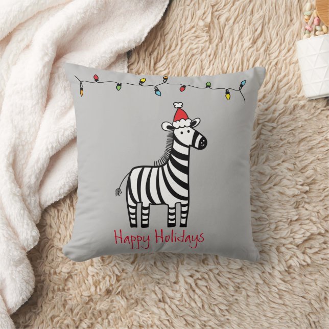Whimsical Christmas Zebra Throw Pillow (Blanket)