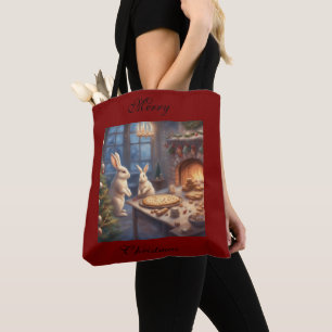 Whimsical Chrsitmas Bunnies Baking holiday tote Bag