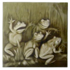 Whimsical Circa 1900 Repro Tile with 4 Frogs