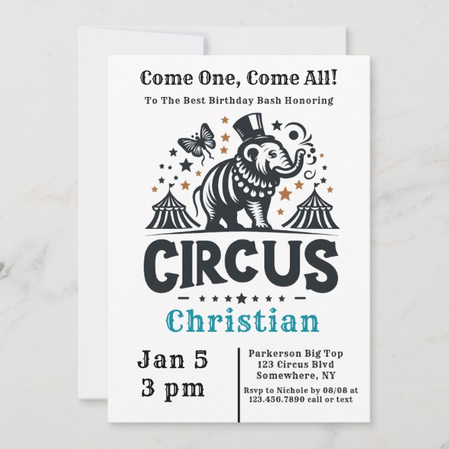 Whimsical Circus Birthday Bash Invitation (Front)