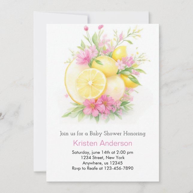 Whimsical Citrus Dreamy Lemon Girl Baby Shower Invitation (Front)