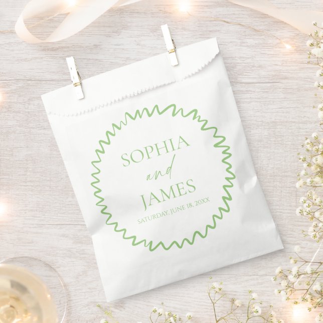 Whimsical Citrus Green Wavy Border Wedding Favour Bag (Clipped)