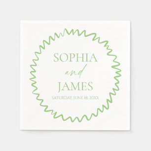 Whimsical Citrus Green Wavy Border Wedding Napkin