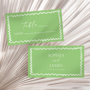 Whimsical Citrus Green Wavy Border Wedding Place Card