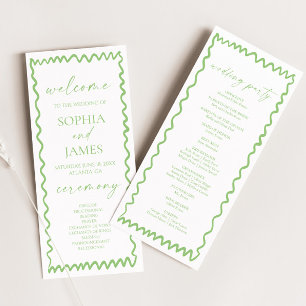 Whimsical Citrus Green Wavy Border Wedding Program