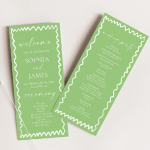 Whimsical Citrus Green Wavy Border Wedding Program