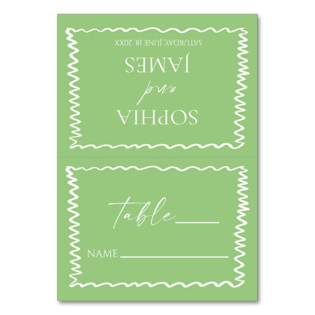 Whimsical Citrus Green Wavy Border Wedding Table Number (Front)