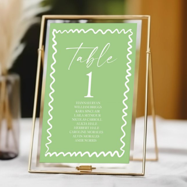 Whimsical Citrus Green Wavy Border Wedding Table Number (Creator Uploaded)