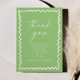 Whimsical Citrus Green Wavy Border Wedding Thank You Card