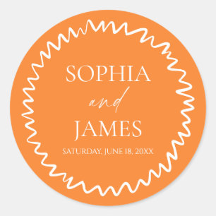 Whimsical Citrus Orange Wavy Border Wedding Classic Round Sticker