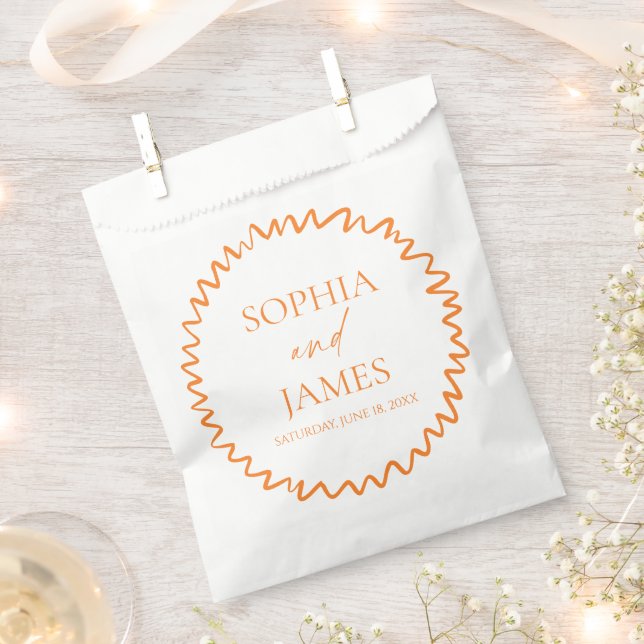 Whimsical Citrus Orange Wavy Border Wedding Favour Bag (Clipped)