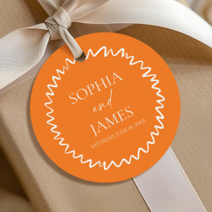 Whimsical Citrus Orange Wavy Border Wedding Favour Tags