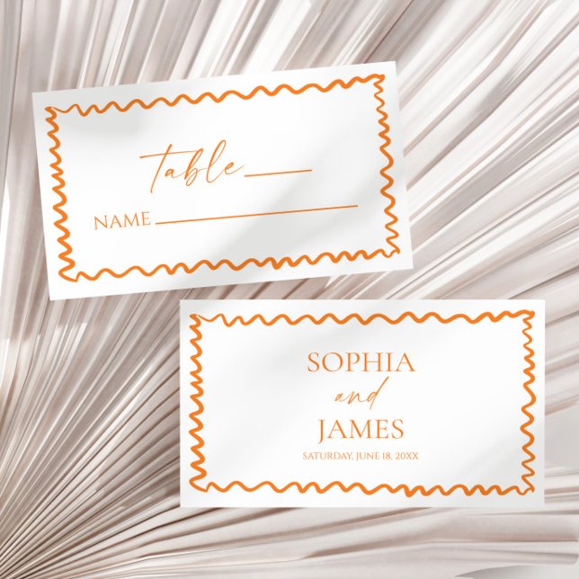 Whimsical Citrus Orange Wavy Border Wedding Place Card (Creator Uploaded)