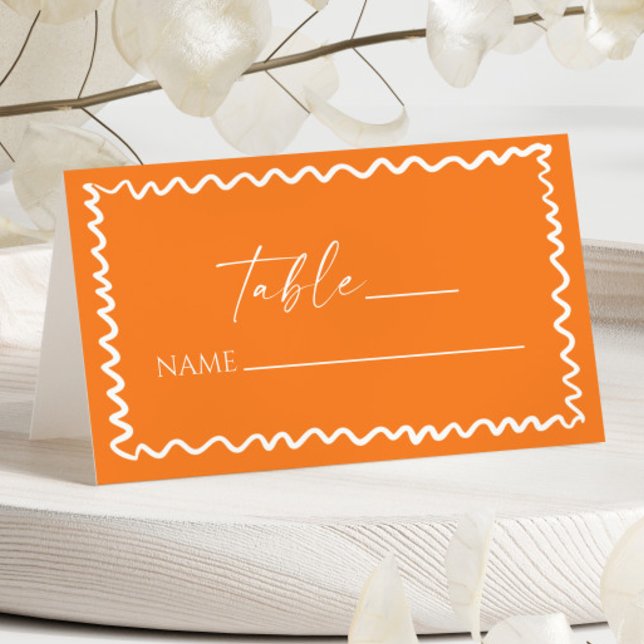 Whimsical Citrus Orange Wavy Border Wedding Place Card (Creator Uploaded)