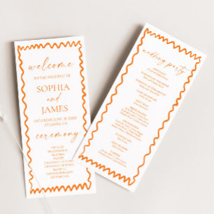 Whimsical Citrus Orange Wavy Border Wedding Program
