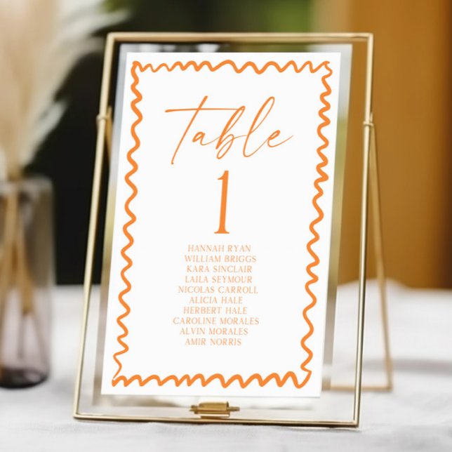 Whimsical Citrus Orange Wavy Border Wedding Table Number (Creator Uploaded)