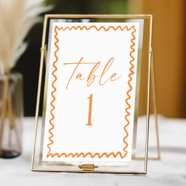 Whimsical Citrus Orange Wavy Border Wedding Table Number (Creator Uploaded)