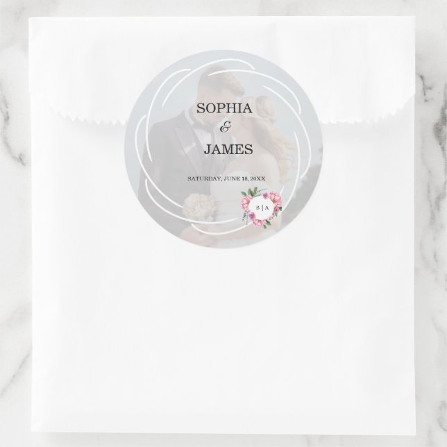 Whimsical Citrus White & flower wedding Classic Round Sticker (Bag)