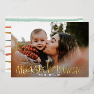 Whimsical Classic Merry Christmas Photo Foil Holiday Card