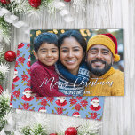 Whimsical Classic Poinsettia Santa Photo Christmas Holiday Card<br><div class="desc">This simple,  minimal Christmas card is a modern twist on classic holiday motifs of a hand drawn Santa and red poinsettia on a beautiful traditional blue background and featuring your family photo as the star of the card!</div>