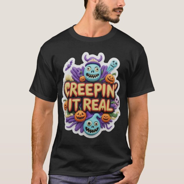 Whimsical clay Halloween illustration with spooky  T-Shirt (Front)