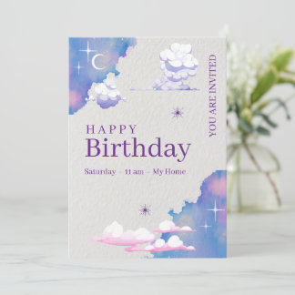 Whimsical Cloud & Galaxy Invitation d'anniversaire