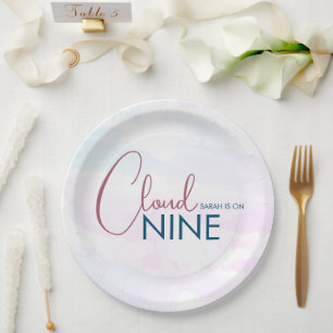 Whimsical Cloud Nine Soft Blue Bridal Shower Paper Plate
