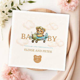 Whimsical clouds Airplane Pilot Teddy Bear Napkin