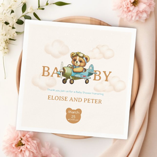 Whimsical clouds Airplane Pilot Teddy Bear Napkin (Whimsical clouds Airplane Pilot Teddy Bear Napkins
)
