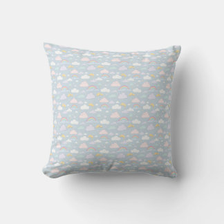 Whimsical Clouds and Rainbows Throw Pillow