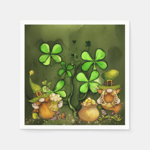 Whimsical Clovers and Irish Leprechaun Gnomes Napkin