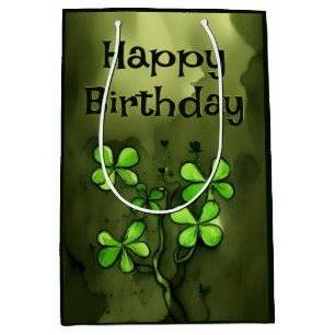Whimsical Clovers Irish Happy Birthday  Medium Gift Bag