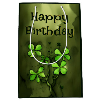 Whimsical Clovers Irish Happy Birthday  Medium Gift Bag