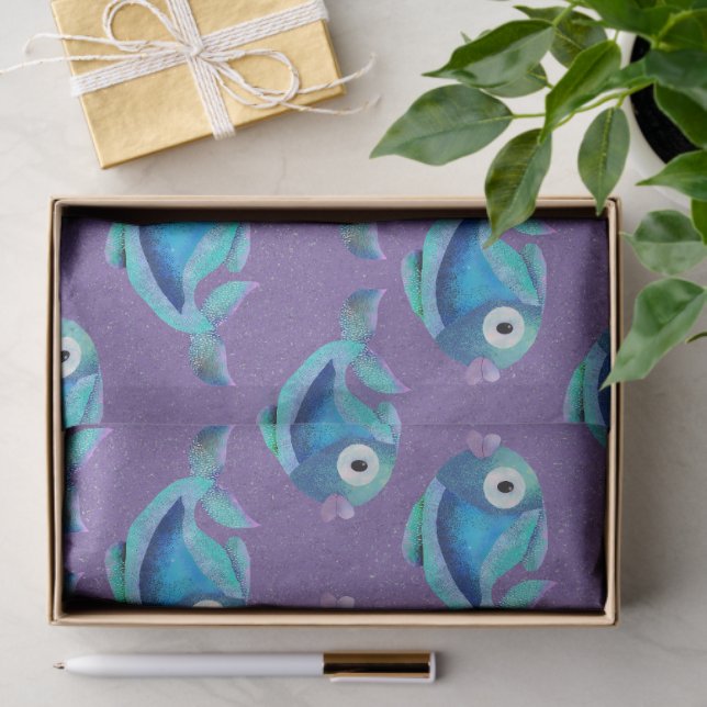 Whimsical Coastal Blue Fish Pattern  Tissue Paper (Gift)