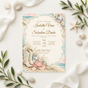 Whimsical Coastal Western Disco Wedding Invitation