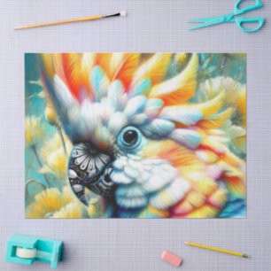 Whimsical Cockatoo Bird Yellow Poppies Floral  Tissue Paper