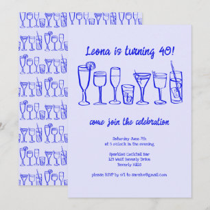 Whimsical Cocktail Drinks Custom Birthday Party Invitation