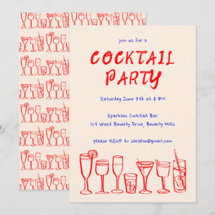 Whimsical Cocktail Drinks Custom Birthday Party Invitation