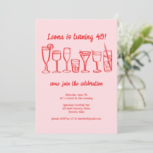 Whimsical Cocktail Drinks Custom Birthday Party Invitation (Standing Front)