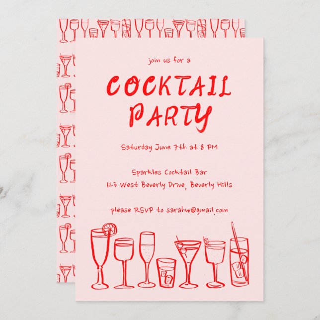 Whimsical Cocktail Drinks Custom Birthday Party Invitation (Front/Back)