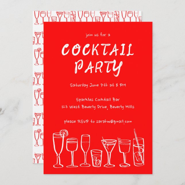 Whimsical Cocktail Drinks Custom Birthday Party Invitation (Front/Back)