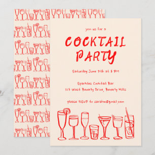 Whimsical Cocktail Drinks Custom Birthday Party Invitation