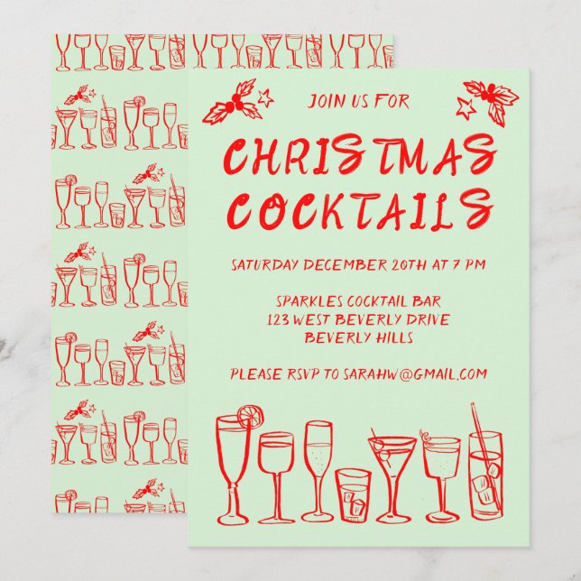 Whimsical Cocktail Drinks Custom Holiday Party Invitation (Front/Back)