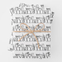 Whimsical Cocktail Drinks Wine Party B&W Gift