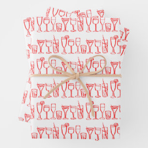 Whimsical Cocktail Drinks Wine Party Colourful Gif Wrapping Paper Sheet