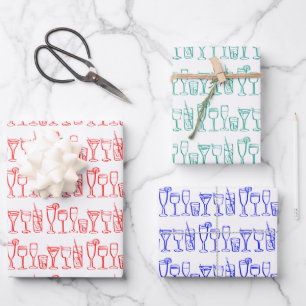 Whimsical Cocktail Drinks Wine Party Colourful Gif Wrapping Paper Sheet
