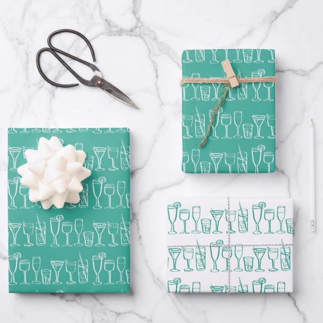 Whimsical Cocktail Drinks Wine Party Colourful Gif Wrapping Paper Sheet (Front)