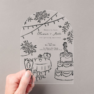 Whimsical Cocktail Hand Drawn Wedding Invitation